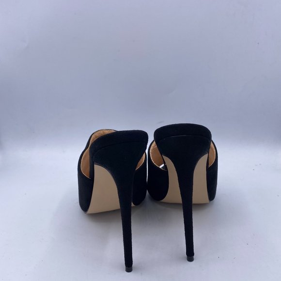 FSJ Black Suede High Heels Sandals Open Toe Mules Sexy Slide Shoes - Picture 6 of 11